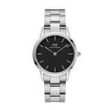 Daniel Wellington Iconic Link Black Dial Silver Steel Strap Watch For Women - DW00100342