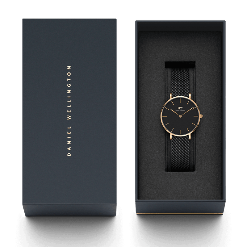 Daniel Wellington Petite Ashfield Black Dial Black Mesh Strap Watch for Women - DW00100307