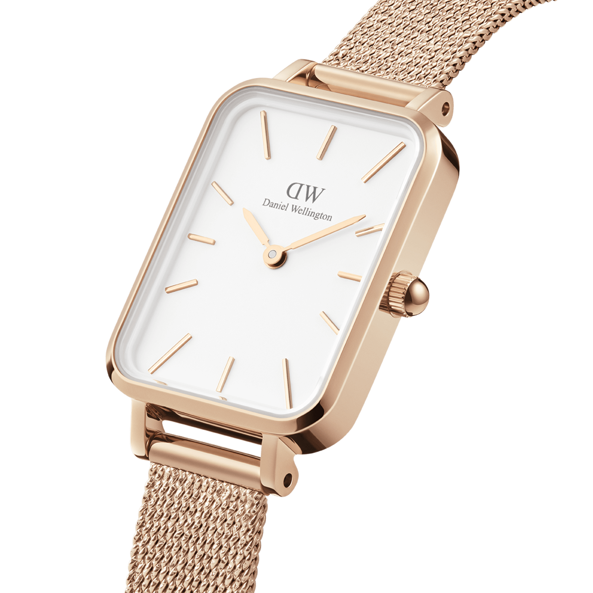 Daniel Wellington Quadro Pressed Melrose White Dial Rose Gold Mesh Strap Watch For Women - DW00100465