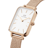 Daniel Wellington Quadro Pressed Melrose White Dial Rose Gold Mesh Strap Watch For Women - DW00100465