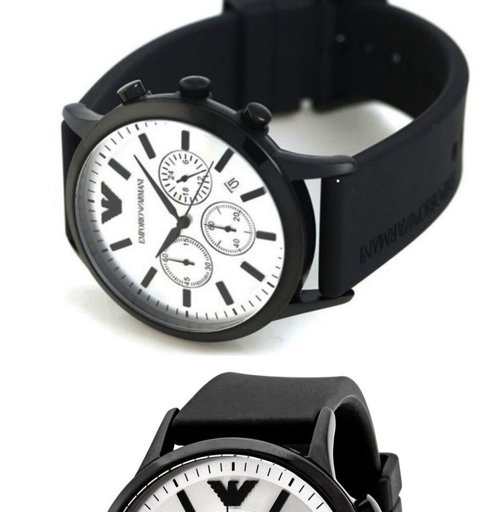 Emporio Armani Chronograph Quartz Silver Dial Black Rubber Strap Watch For Men - AR11048