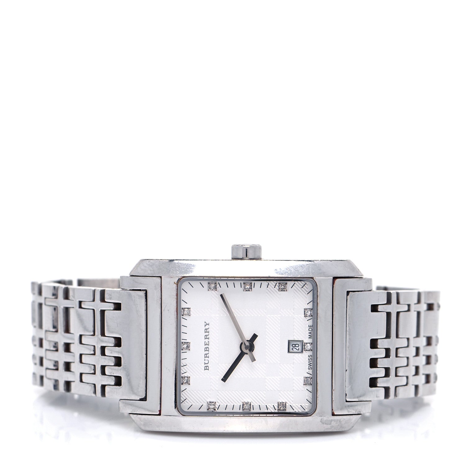 Burberry Heritage Diamond White Dial Silver Stainless Steel Strap Watch for Women - BU1583