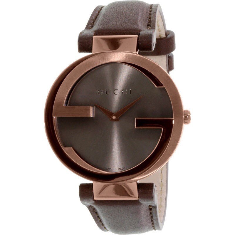 Gucci G Interlocking Brown Dial Brown Leather Strap Watch For Women - YA133504