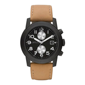 Marc Jacobs Larry Chronograph Black Dial Brown Leather Strap Watch for Men - MBM5053