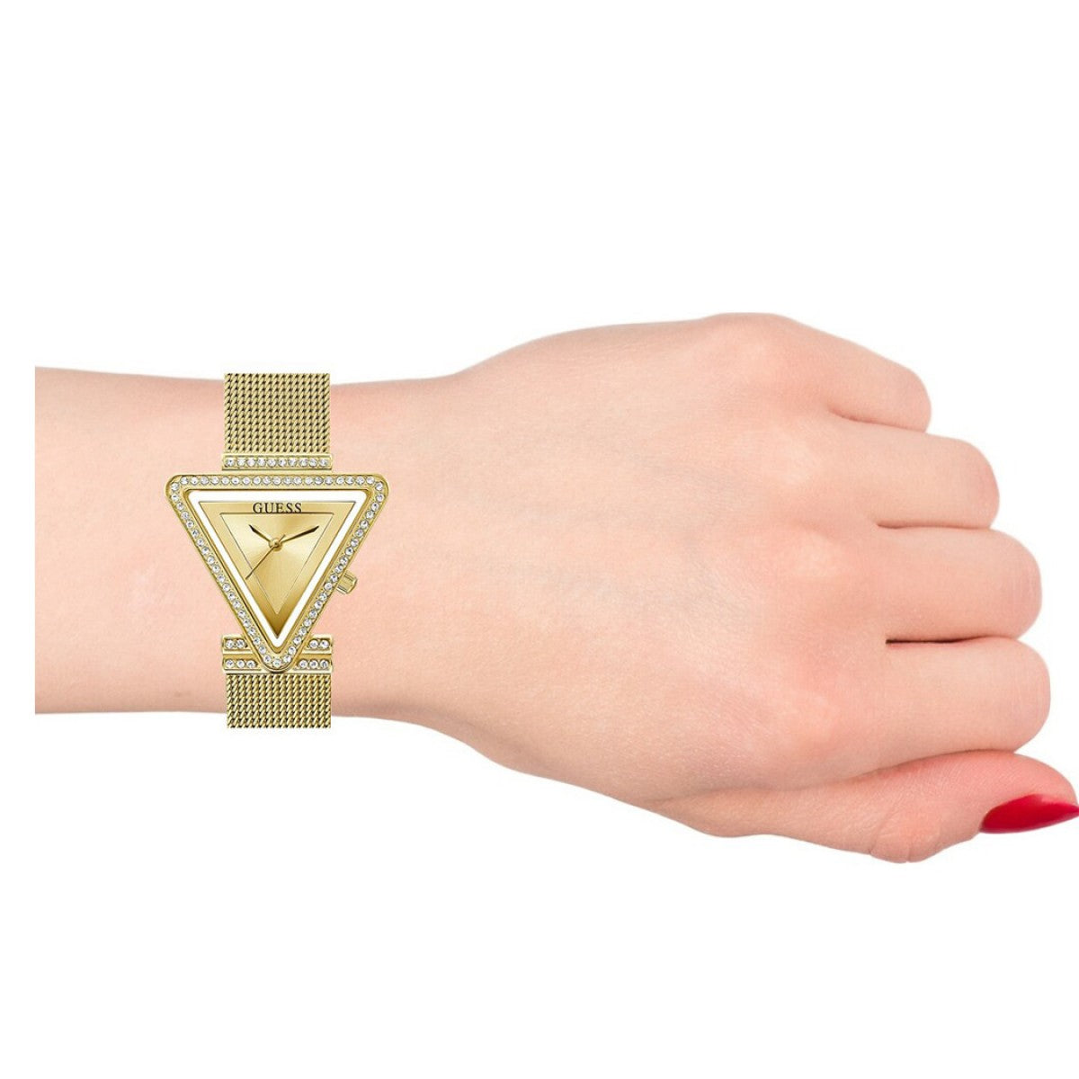 Guess Fame Diamonds Gold Dial Gold Mesh Bracelet Watch for Women - GW0508L2