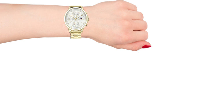 Tommy Hilfiger Carly White Dial Gold Steel Strap Watch for Women - 1781786