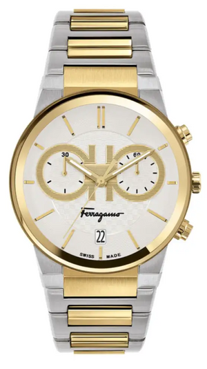 Salvatore Ferragamo F-80 Classic White Dial Two Tone Steel Strap Watch for Men - SFME00821