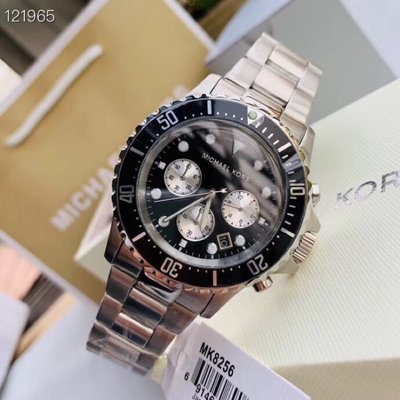Michael Kors Everest Chronograph Black Dial Silver Steel Strap Watch For Men - MK8256
