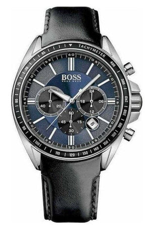 Hugo Boss Driver Sport Chronograph Blue Dial Black Leather Strap Watch for Men - 1513077