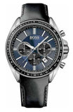 Hugo Boss Driver Sport Chronograph Blue Dial Black Leather Strap Watch for Men - 1513077
