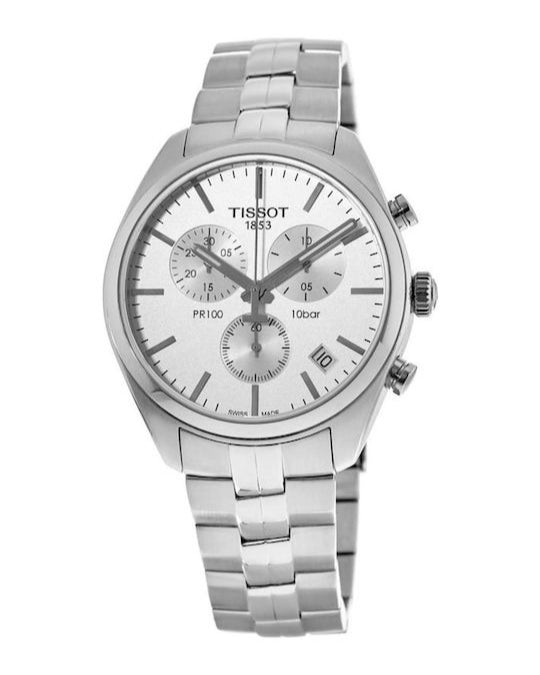 Tissot T Classic PR 100 Chronograph Silver Dial Silver Steel Strap Watch For Men - T101.417.11.031.00