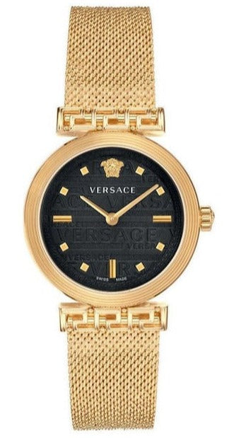 Versace Meander Black Dial Gold Mesh Bracelet Watch for Women - VELW00720