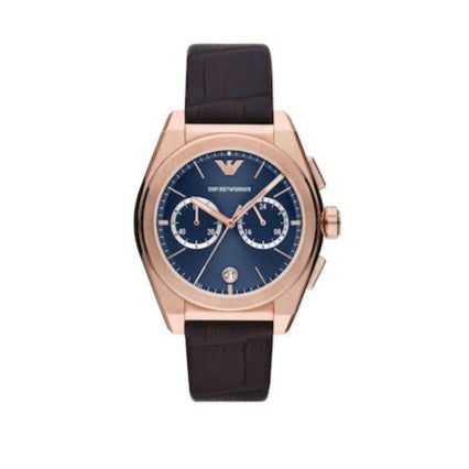 Emporio Armani Federico Chronograph Blue Dial Brown Leather Strap Watch For Men - AR11563