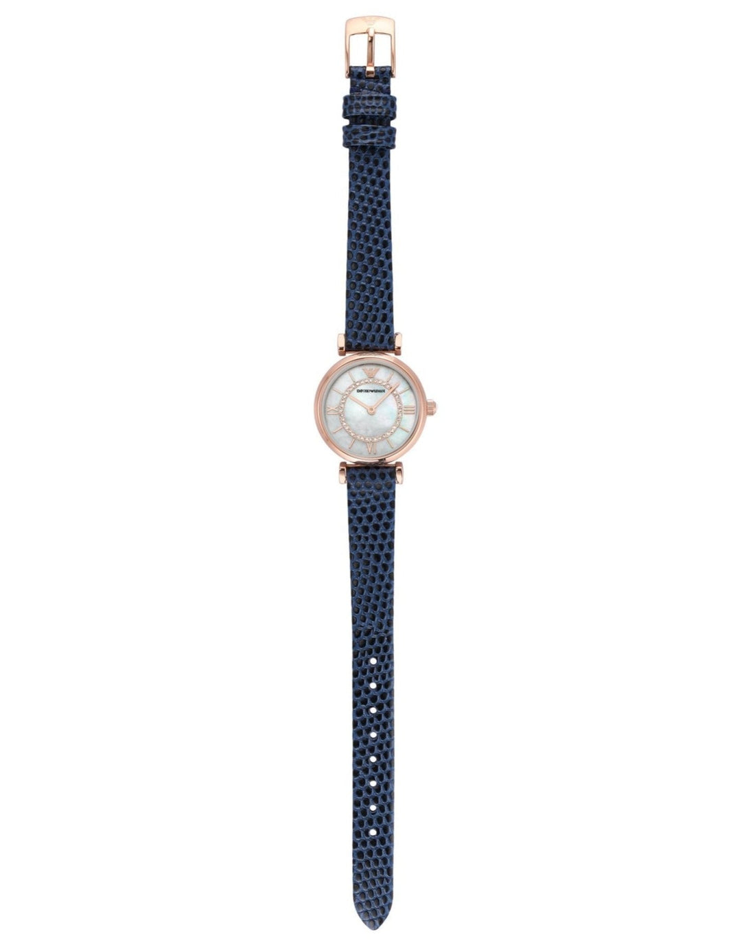 Emporio Armani Gianni T-Bar Analog Mother of Pearl Dial Blue Leather Strap Watch For Women - AR11468