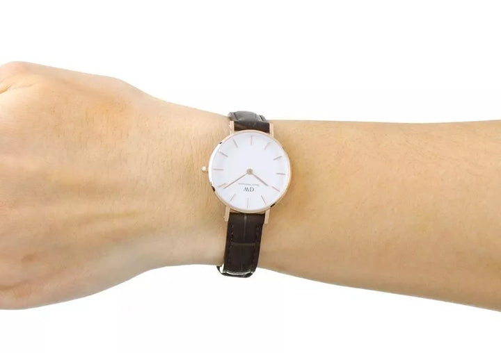 Daniel Wellington Classic Petite York White Dial Brown Leather Strap Watch For Women - DW00100232