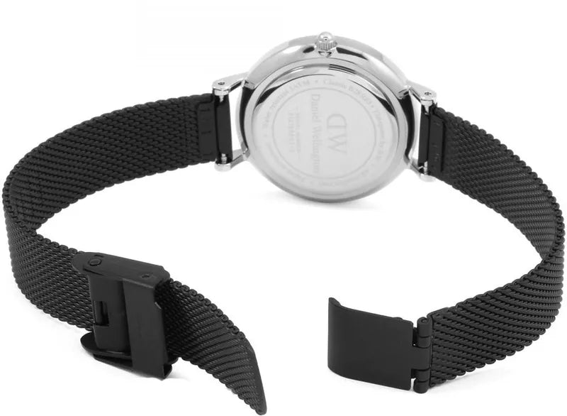 Daniel Wellington Petite Ashfield Black Dial Black Mesh Strap Watch For Women - DW00100246