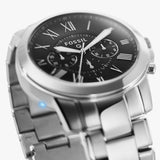 Fossil Grant Chronograph Black Dial Silver Steel Strap Watch for Men - FS4736