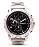 Fossil Dean Chronograph Black Dial Silver Steel Strap Watch for Men - FS4542