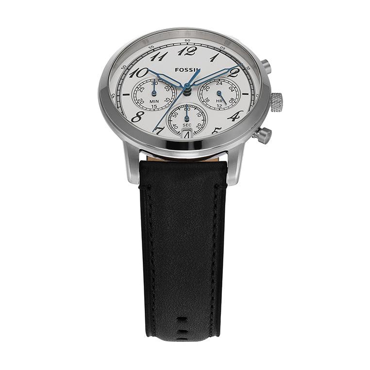 Fossil Neutra Chronograph White Dial Black Leather Strap Watch for Men - FS6023