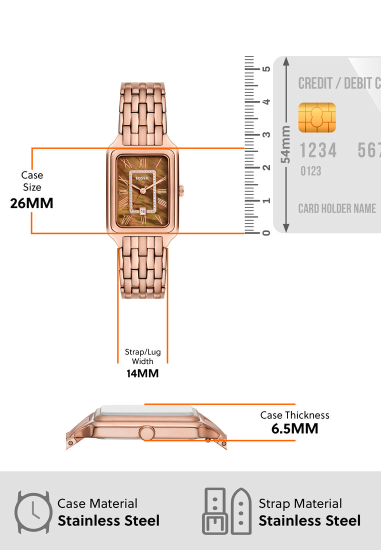 Fossil Raquel Three Hand Date Brown Dial Rose Gold Steel Strap Watch For Women - ES5323