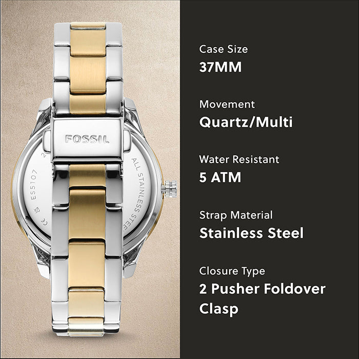 Fossil Stella Sport Multifunction Silver Dial Two Tone Steel Strap Watch for Women - ES5107