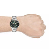 Fossil Bannon Chronograph Green Dial Silver Steel Strap Watch for Men - BQ2492