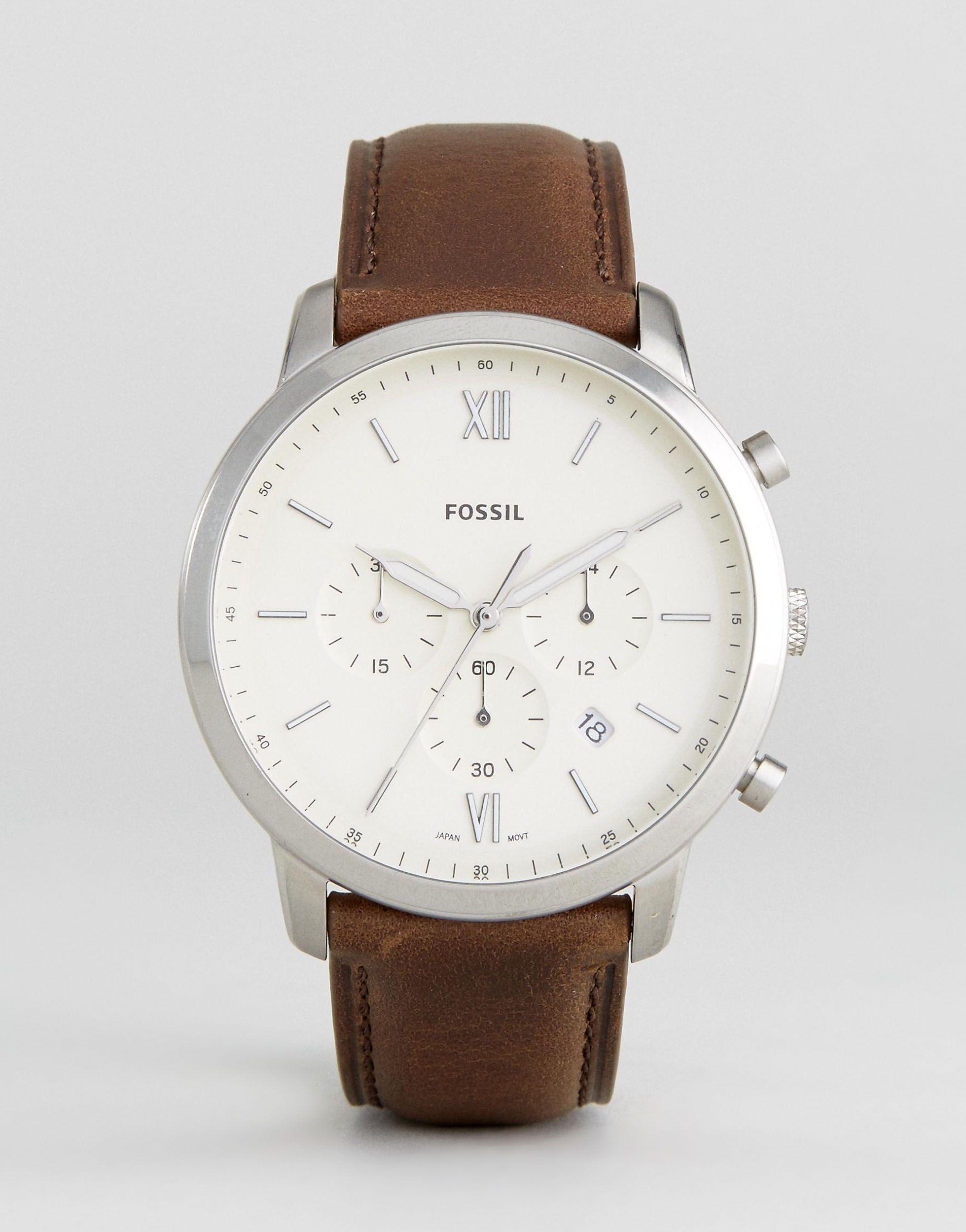 Fossil Neutra Chronograph White Dial Brown Leather Strap Watch for Men - FS5380