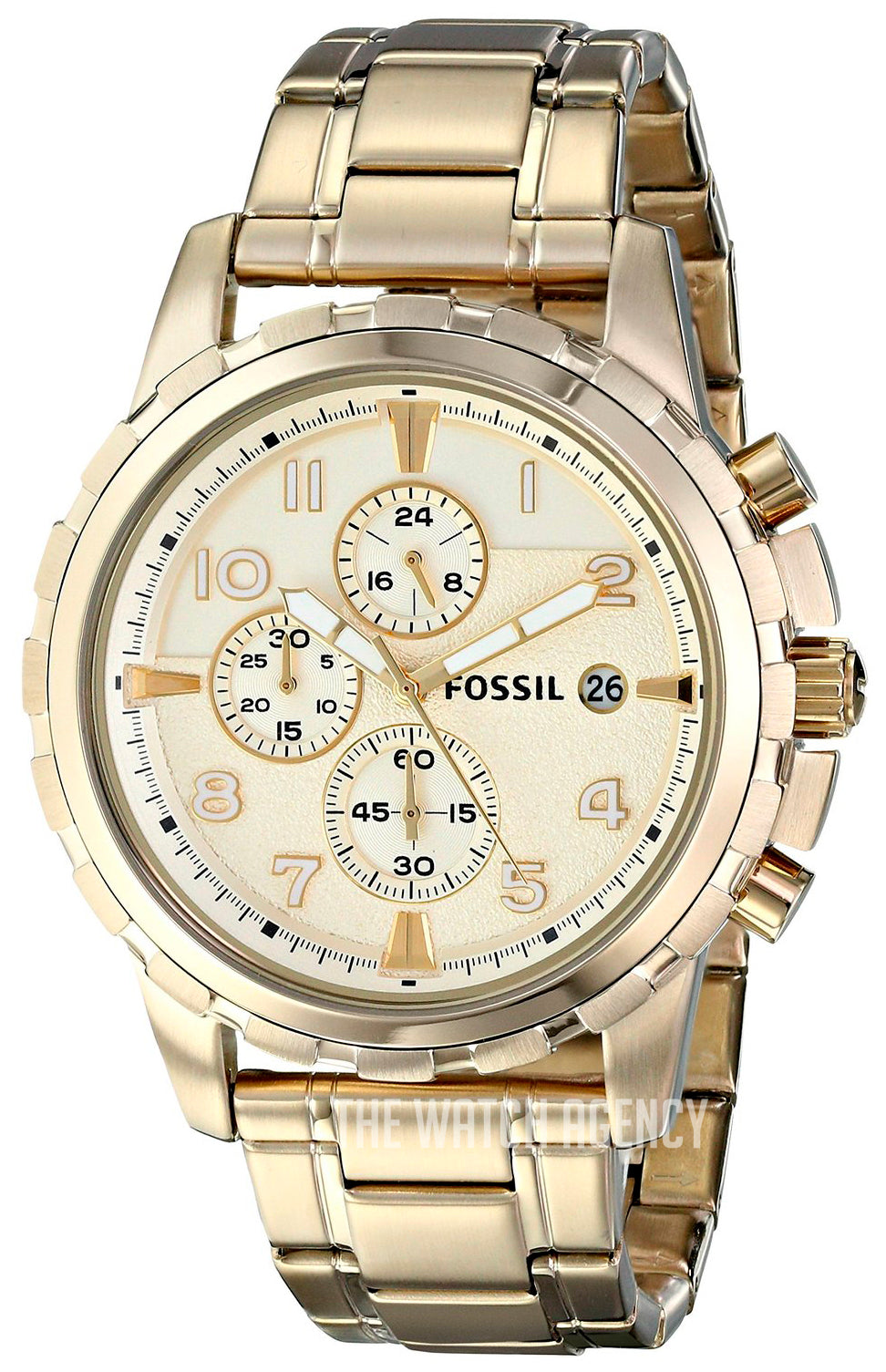 Fossil Dean Chronograph Champagne Dial Gold Steel Strap Watch for Men - FS4867