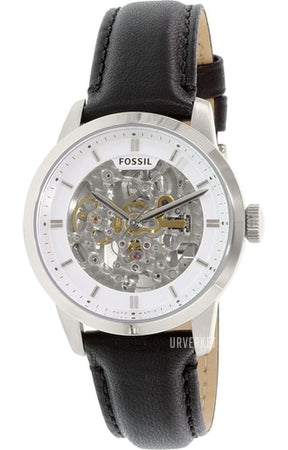 Fossil Townsman Automatic Skeleton White Dial Black Leather Strap Watch for Men - ME3085