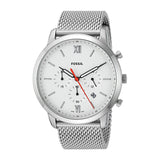 Fossil Neutra Chronograph White Dial Silver Mesh Bracelet Watch for Men - FS5382