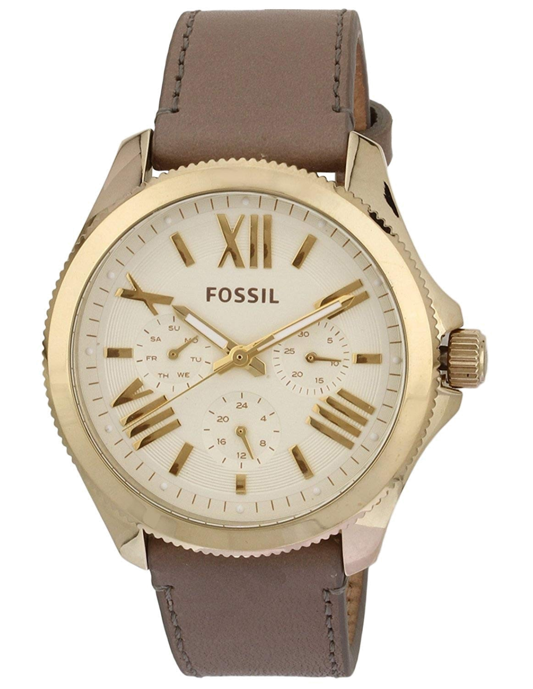 Fossil Cecile Champagne Dial Grey Leather Strap Watch for Women - AM4529