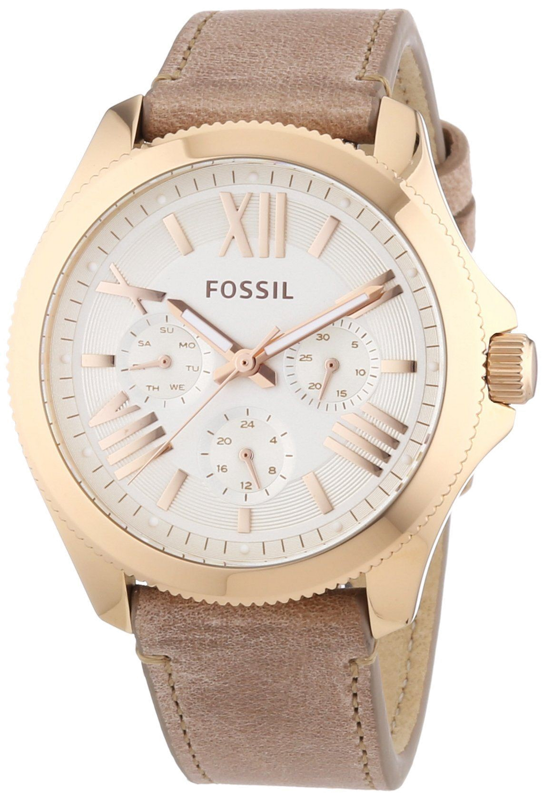 Fossil Cecile White Dial Beige Leather Strap Watch for Women - AM4532