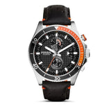 Fossil Wakefield Chronograph Black Dial Black Leather Strap Watch for Men - CH2953
