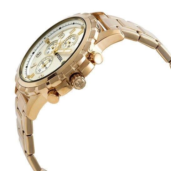 Fossil Dean Chronograph Champagne Dial Gold Steel Strap Watch for Men - FS4867