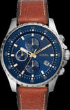 Fossil Dillinger Luggage Chronograph Blue Dial Brown Leather Strap Watch for Men - FS5675