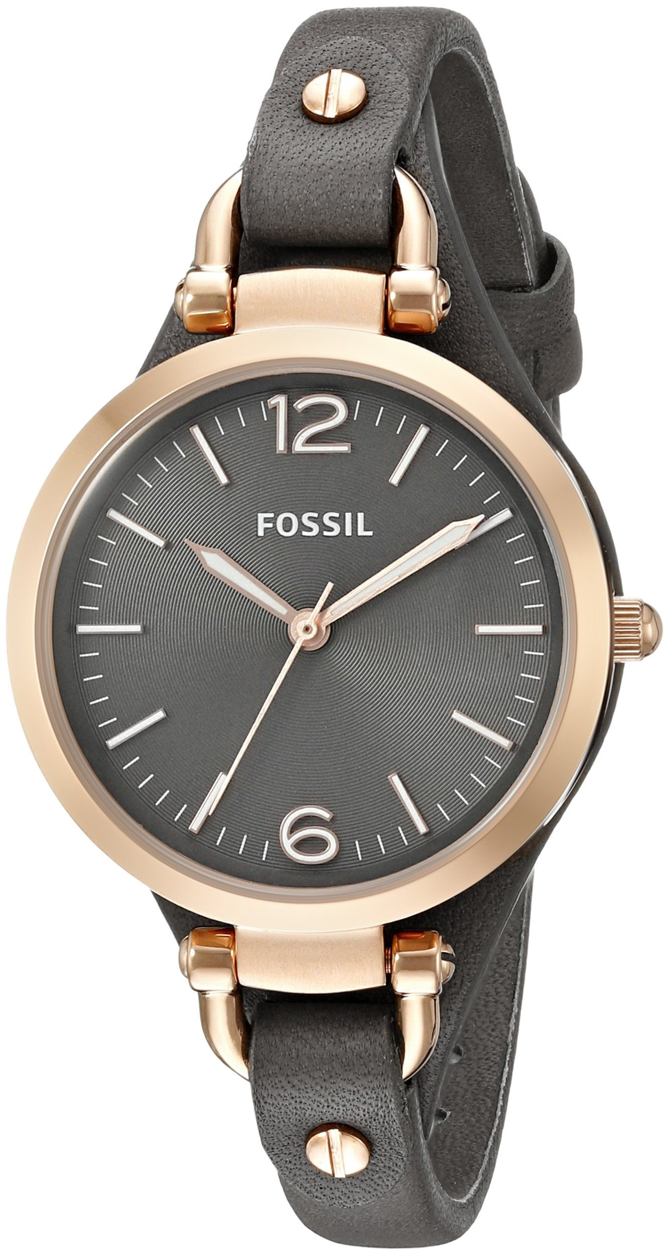 Fossil Georgia Smoke Grey Dial Grey Leather Strap Watch for Women - ES3077