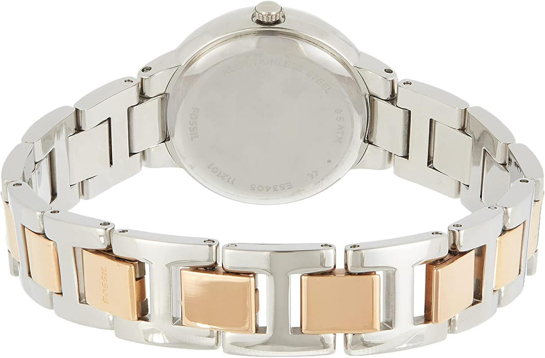 Fossil Virginia Rose Gold Dial Two Tone Steel Strap Watch for Women - ES3405