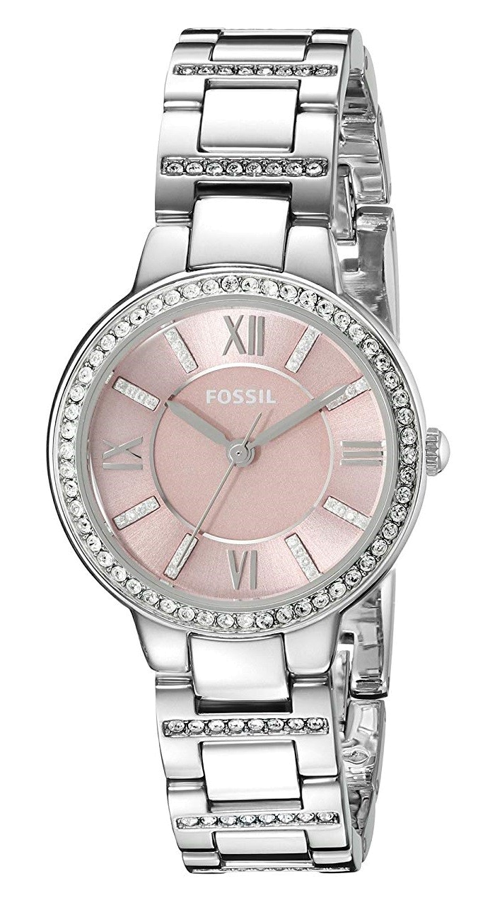 Fossil Virginia Pink Dial Silver Steel Strap Watch for Women - ES3504