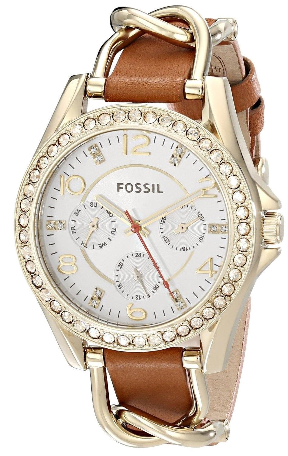 Fossil Riley Multifunction White Dial Orange Leather Strap Watch for Women - ES3723