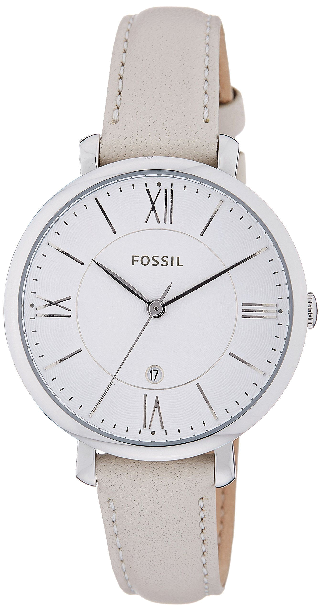Fossil Jacqueline White Dial Beige Leather Strap Watch for Women - ES3793