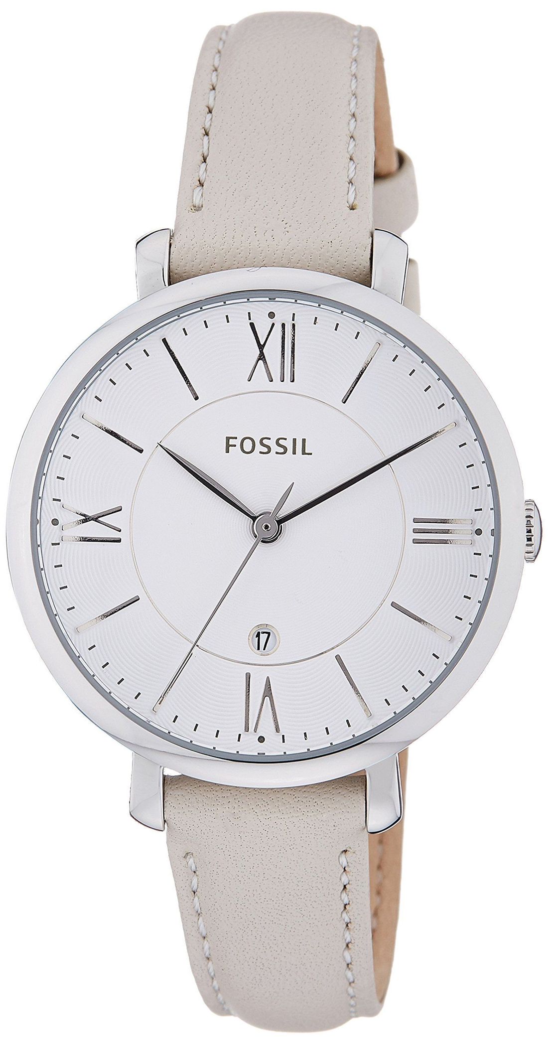Fossil Jacqueline White Dial Beige Leather Strap Watch for Women - ES3793