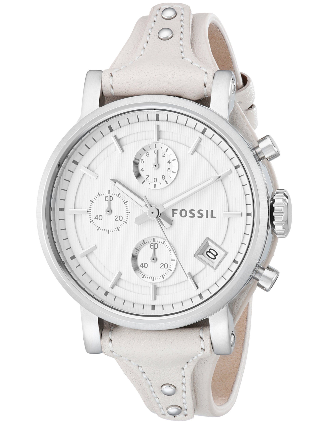Fossil Boyfriend White Dial Beige Leather Strap Watch for Women - ES3811