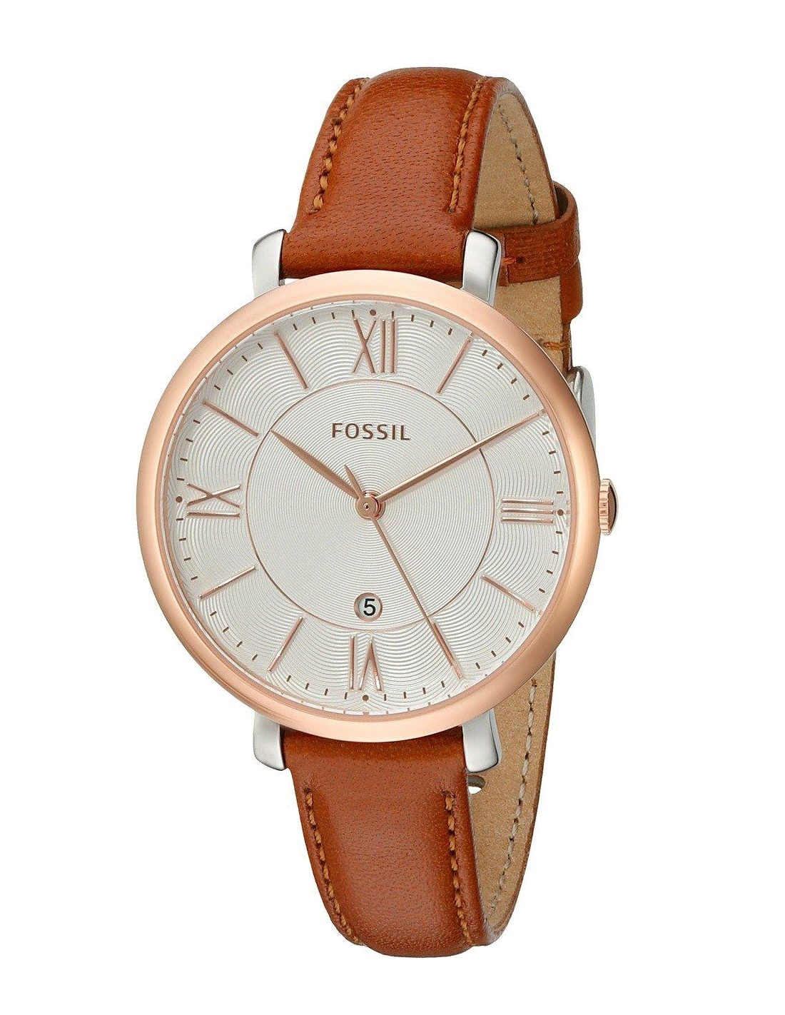 Fossil Jacqueline White Dial Brown Leather Strap Watch for Women - ES3842