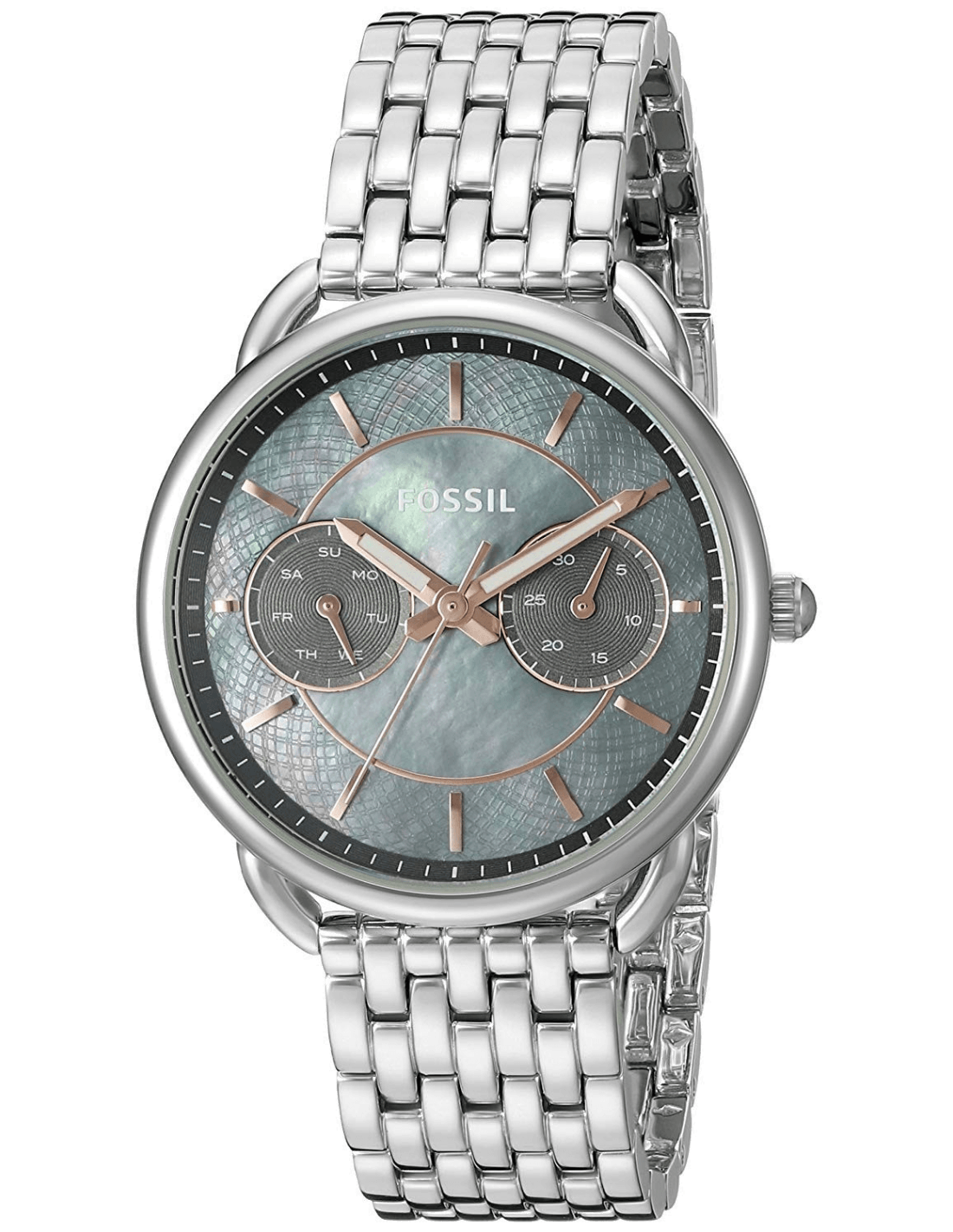 Fossil Tailor Mother of Pearl Black Dial Silver Steel Strap Watch for Women - ES3911