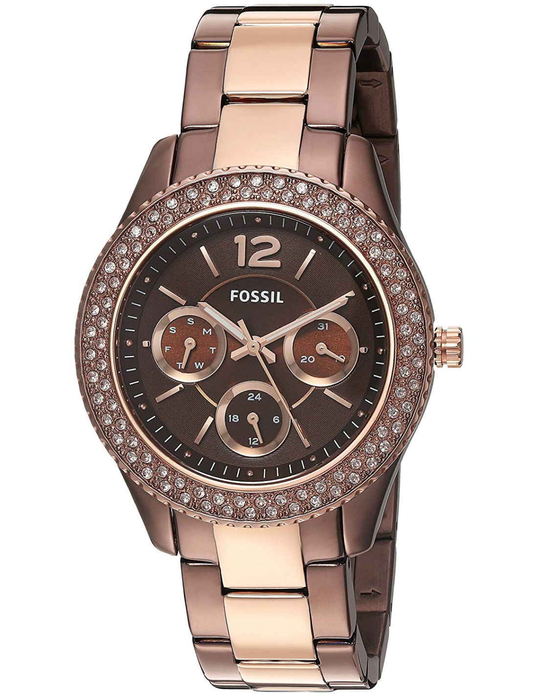 Fossil Stella Multifunction Brown Dial Two Tone Steel Strap Watch for Women - ES4079