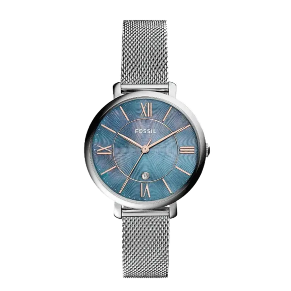 Fossil Jacqueline Mother of Pearl Blue Dial Silver Mesh Strap Watch for Women - ES4322