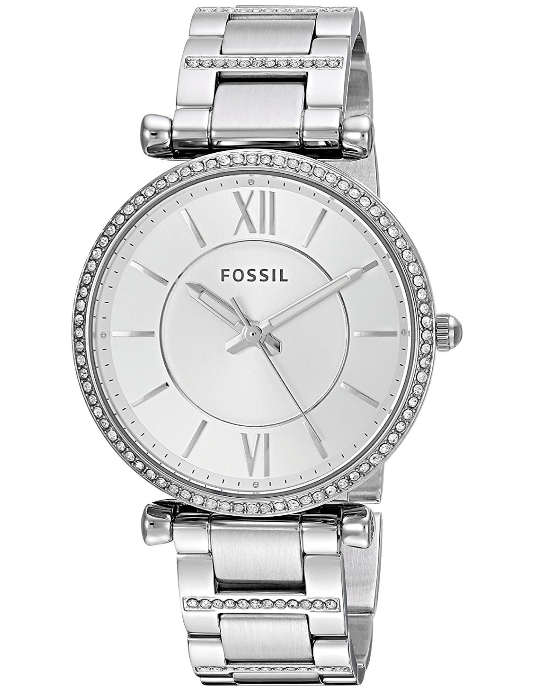 Fossil Carlie Silver Dial Silver Steel Strap Watch for Women - ES4341
