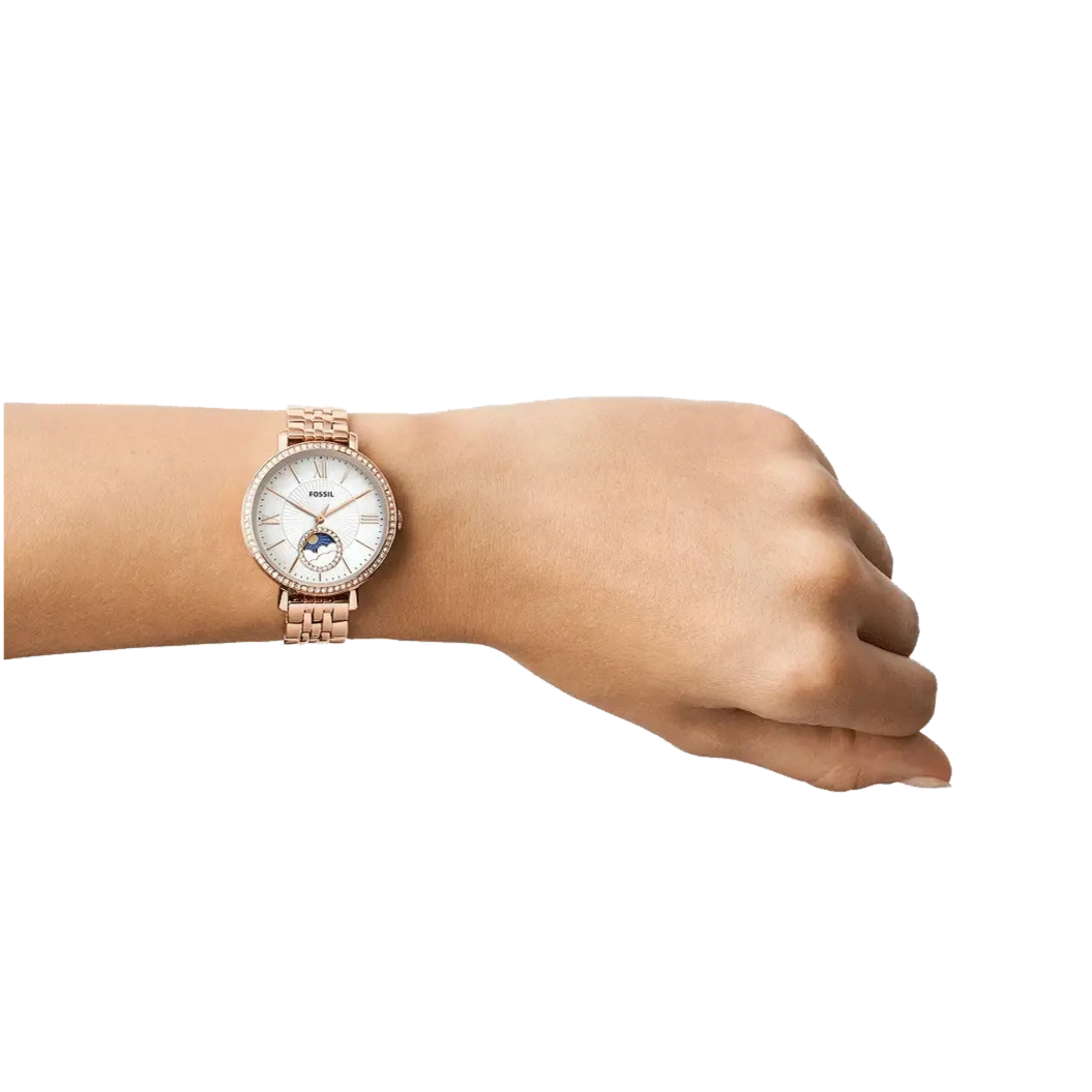 Fossil Jacqueline Analog Moonphase Mother of Pearl White Dial Rose Gold Steel Strap Watch for Women - ES5165