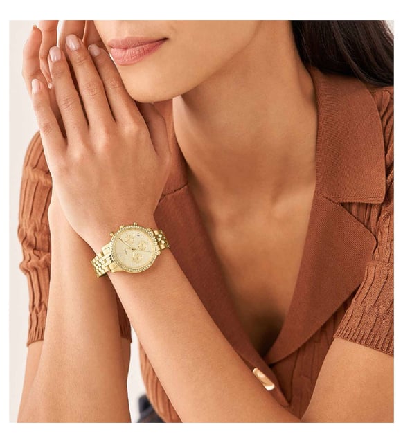 Fossil Neutra Chronograph Gold Dial Gold Steel Strap Watch for Women - ES5219