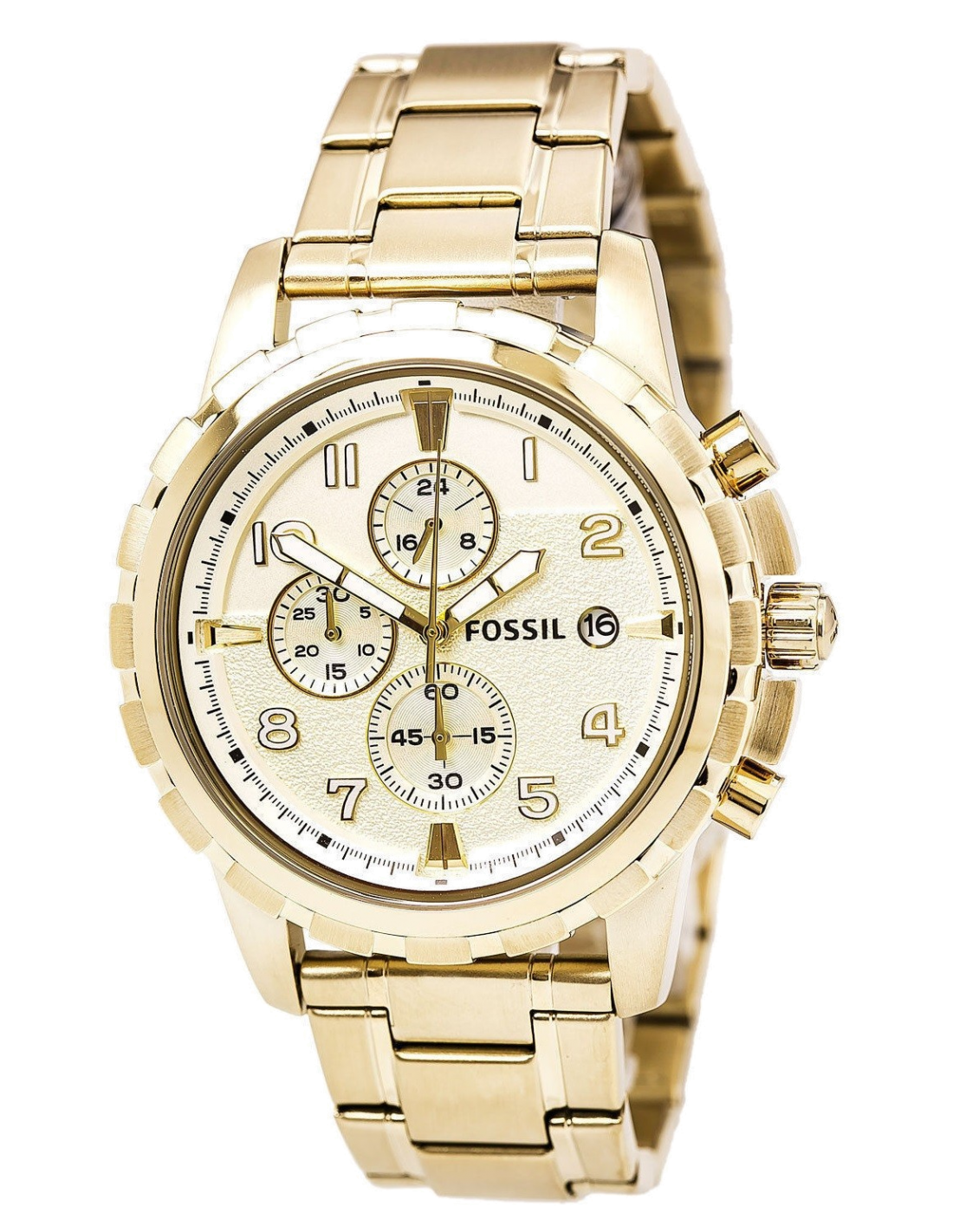 Fossil Dean Chronograph Champagne Dial Gold Steel Strap Watch for Men - FS4867